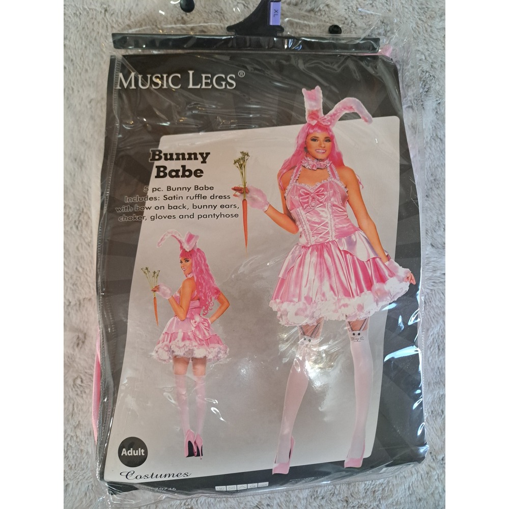 Music Legs Bunny Babe Satin Ruffle Dress 4pc Costume (PANTYHOSE NOT INCLUDED) XL